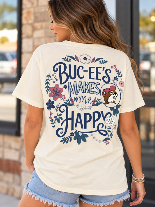Buc-ee’s Makes Me Happy Floral T-Shirt – Cream