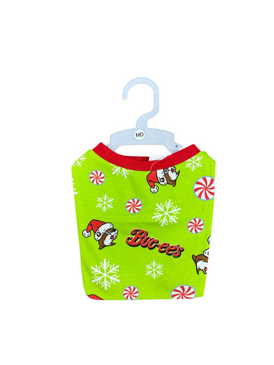 Buc-ee’s Christmas Dog Pajamas – Green Peppermint & Snowflake Holiday Pet Outfit