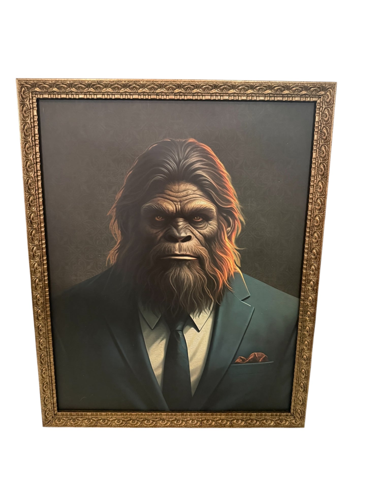 Bigfoot Portrait Wall Art – Framed Sasquatch Gentleman Painting