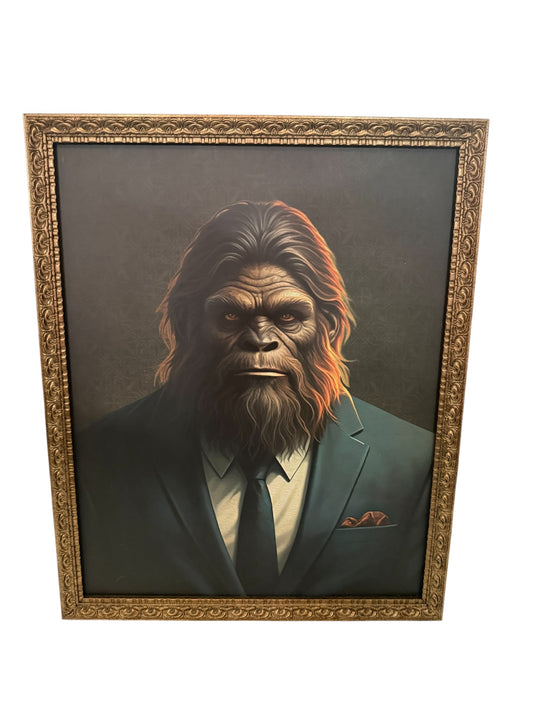 Bigfoot Portrait Wall Art – Framed Sasquatch Gentleman Painting