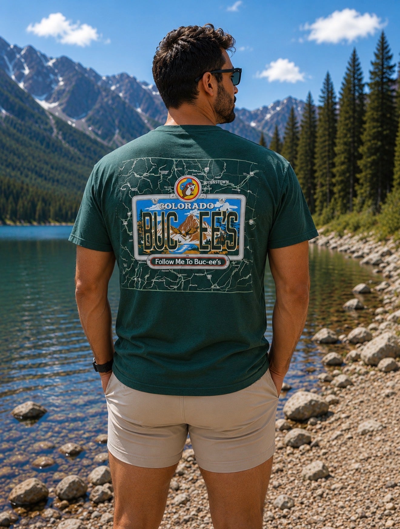 Buc-ee’s Colorado License Plate Graphic T-Shirt – Forest Green Travel Tee