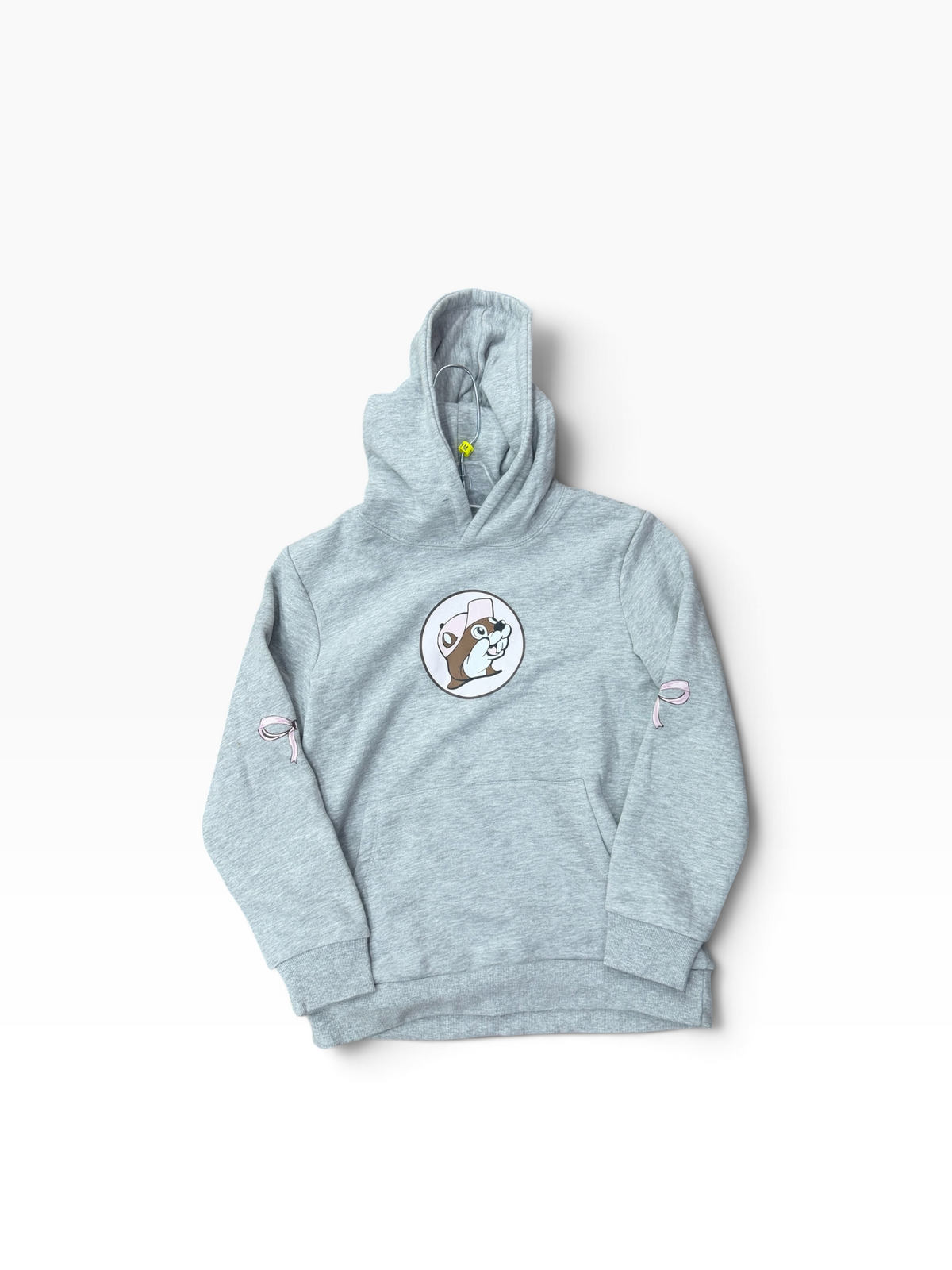 Buc-ee’s Youth Pink Bow Hoodie – Gray Girls Pullover Sweatshirt