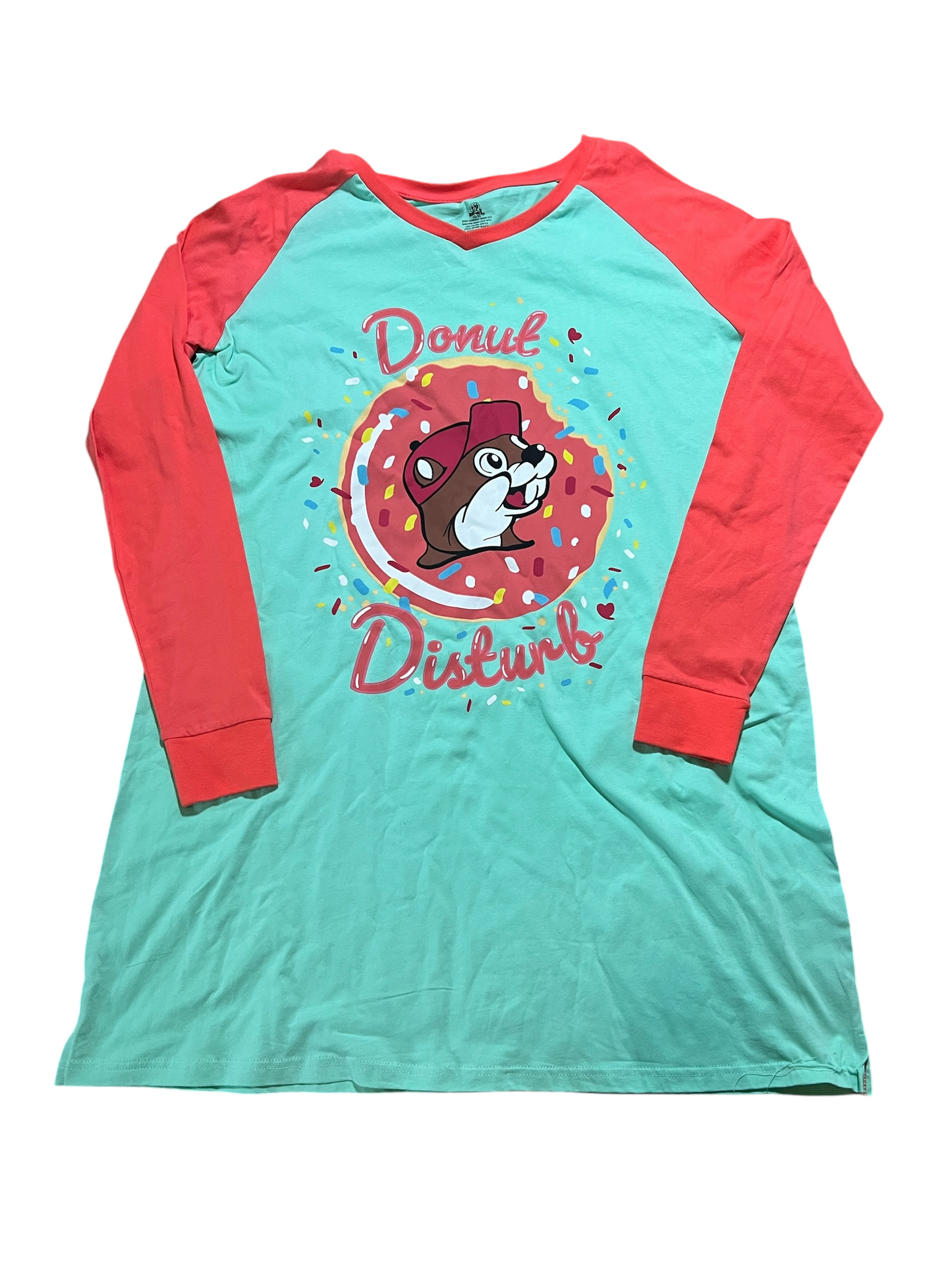 Buc-ee’s Donut Disturb Women’s Pajama Set – Long Sleeve Sleep Shirt & Donut Print Shorts