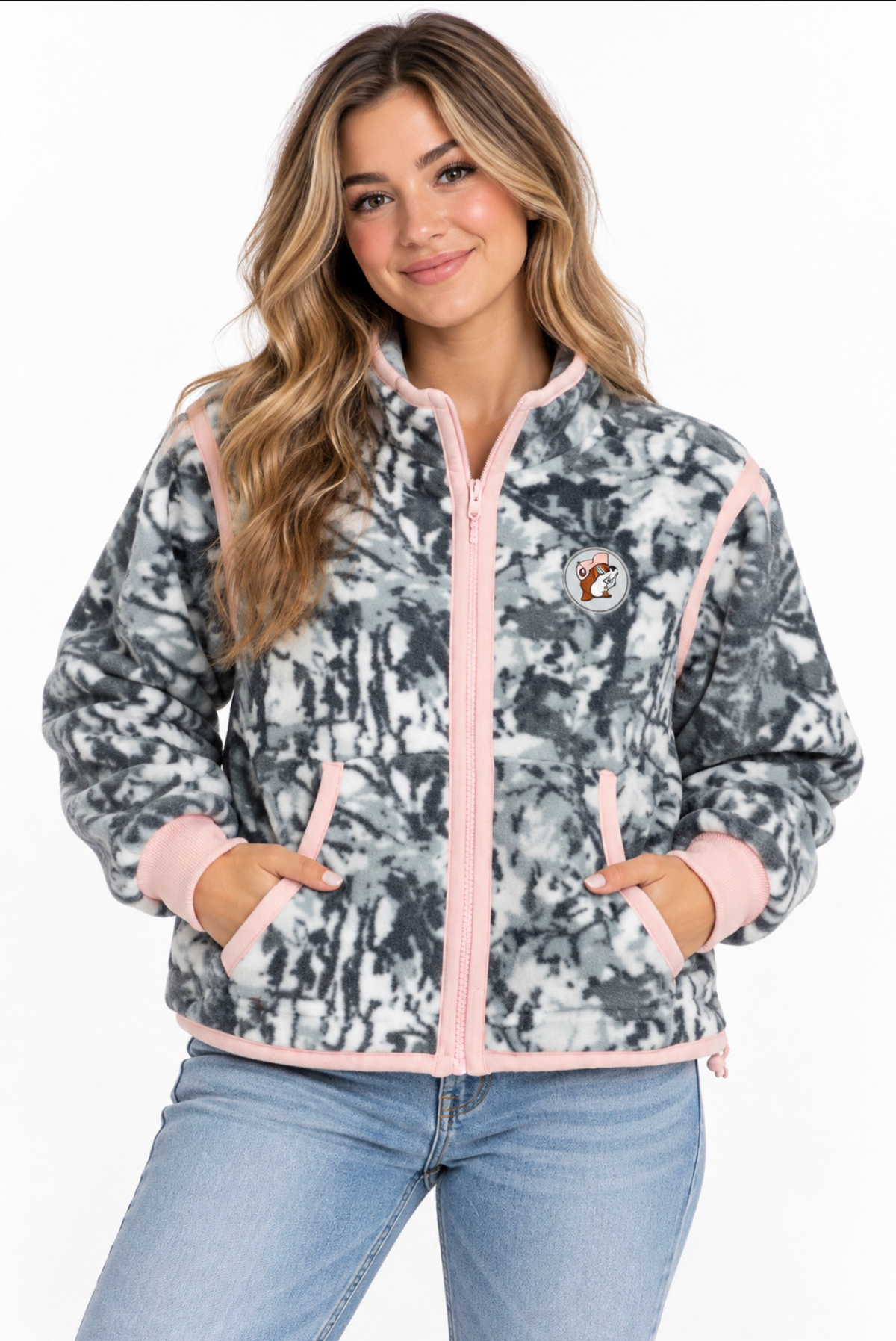 Buc-ee’s Women’s Pink & Gray Camo Fleece Jacket