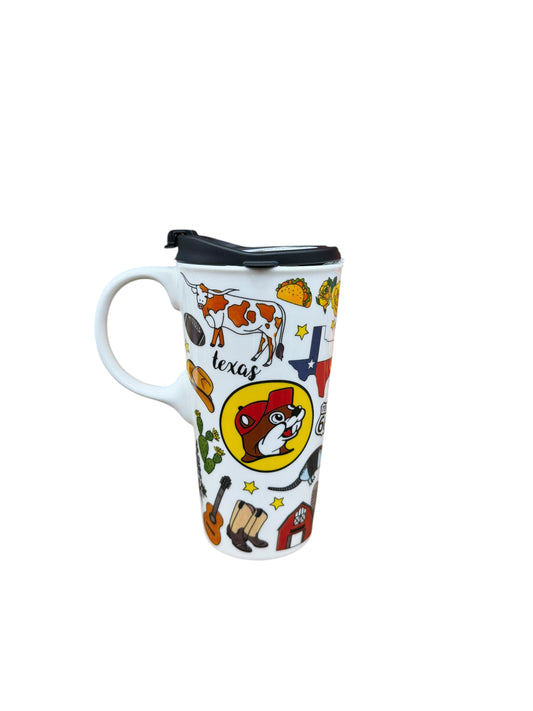 Buc-ee’s Texas Icons Ceramic Travel Mug with Lid