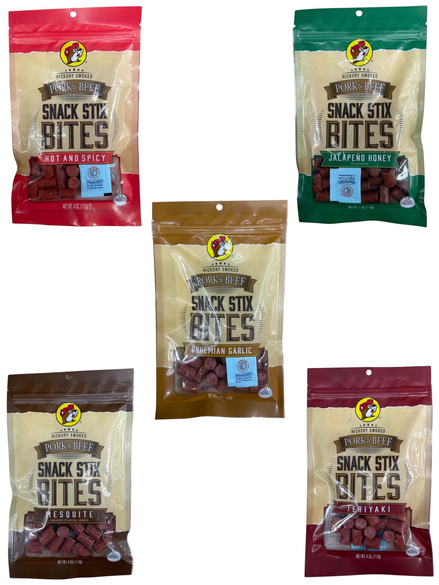 Buc-ee’s Hickory Smoked Pork & Beef Snack Stix Bites – 4 oz (Multiple Flavors)