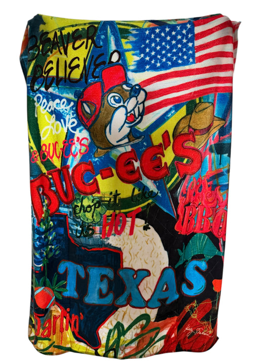 Buc-ee’s Signature Line Texas Collage Plush Throw Blanket – Beaver Believer BBQ Design