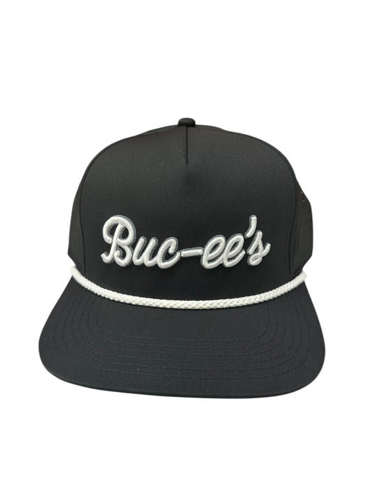 Buc-ee’s Script Rope Hat – Black & White Snapback