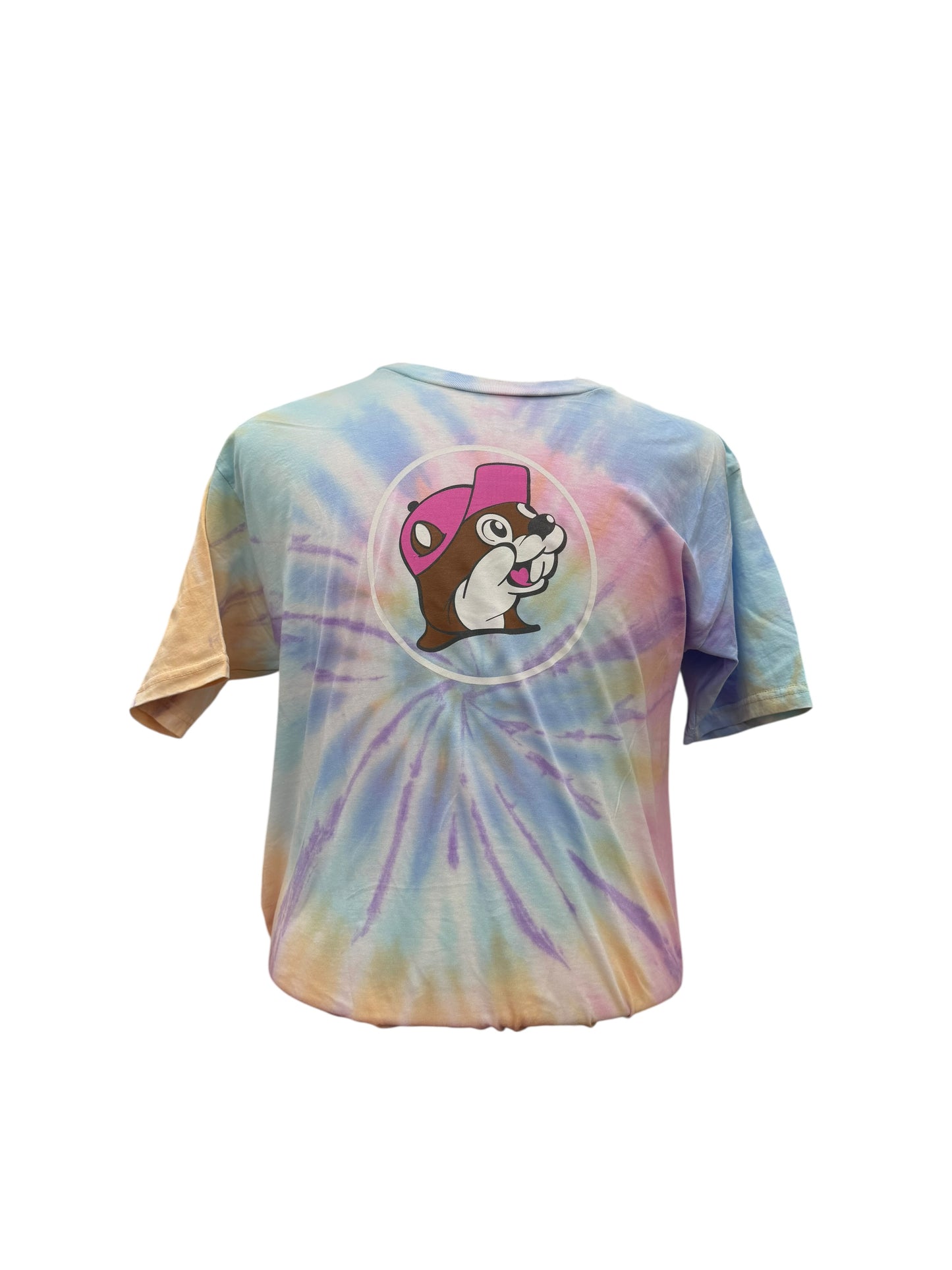 Buc-ee’s Groovy Days Tie-Dye T-Shirt – Pastel Peace & Love Pink Bug Design