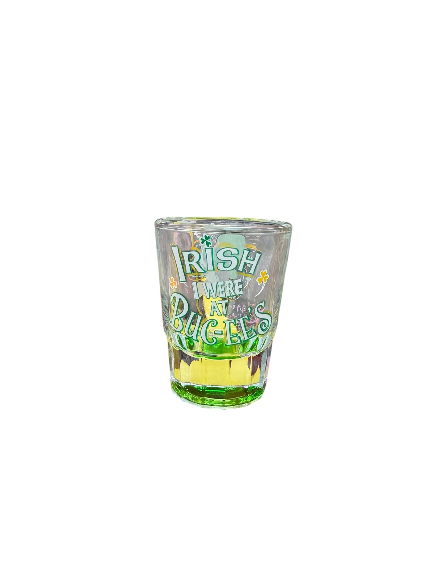 Buc-ee’s 2026 St. Patrick’s Day Shot Glass – “Irish I Were at Buc-ee’s” Green Base