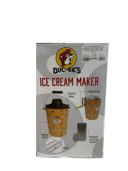 Buc-ee’s Electric Ice Cream Maker – Wooden Bucket Ice Cream Maker with Hand Crank