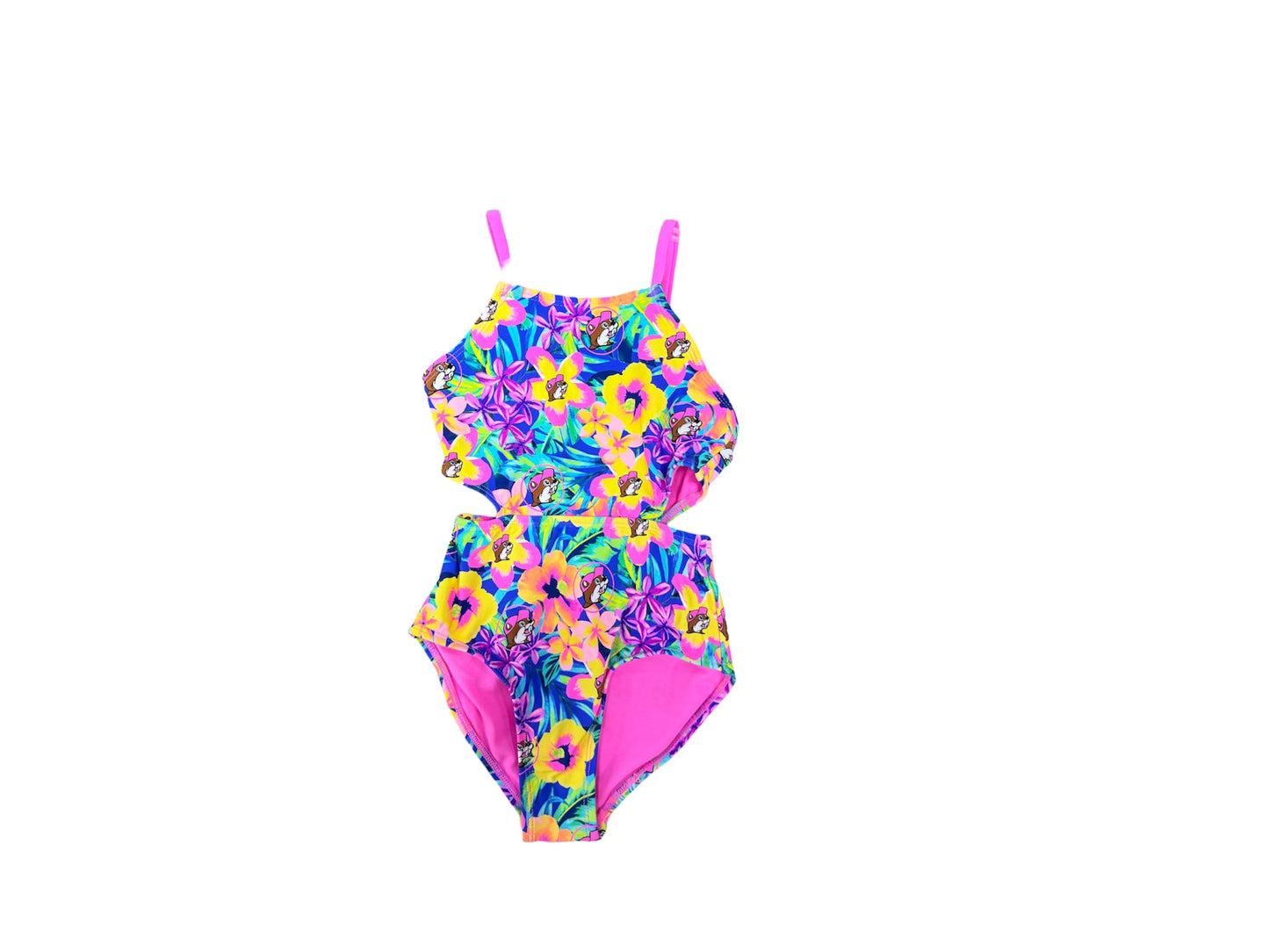 Buc-ee’s Leopard Print Girls Cutout One-Piece Swimsuit – Pink & Red