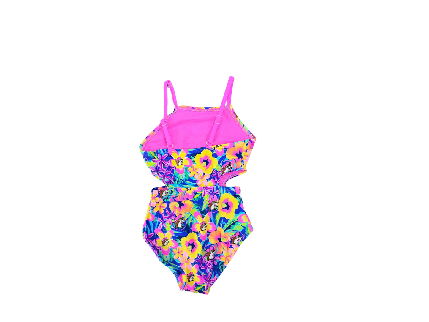 Buc-ee’s Leopard Print Girls Cutout One-Piece Swimsuit – Pink & Red