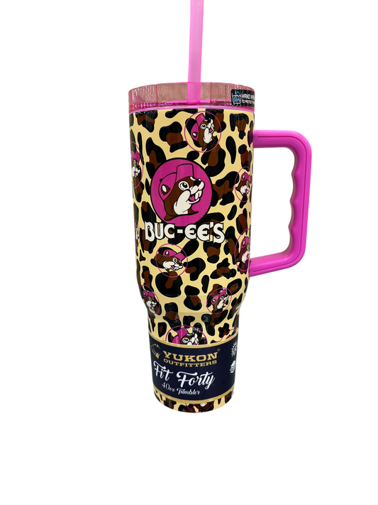 Buc-ee’s Leopard Print Pink Handle 40oz Tumbler with Straw – Yukon Outfitters Fit Forty