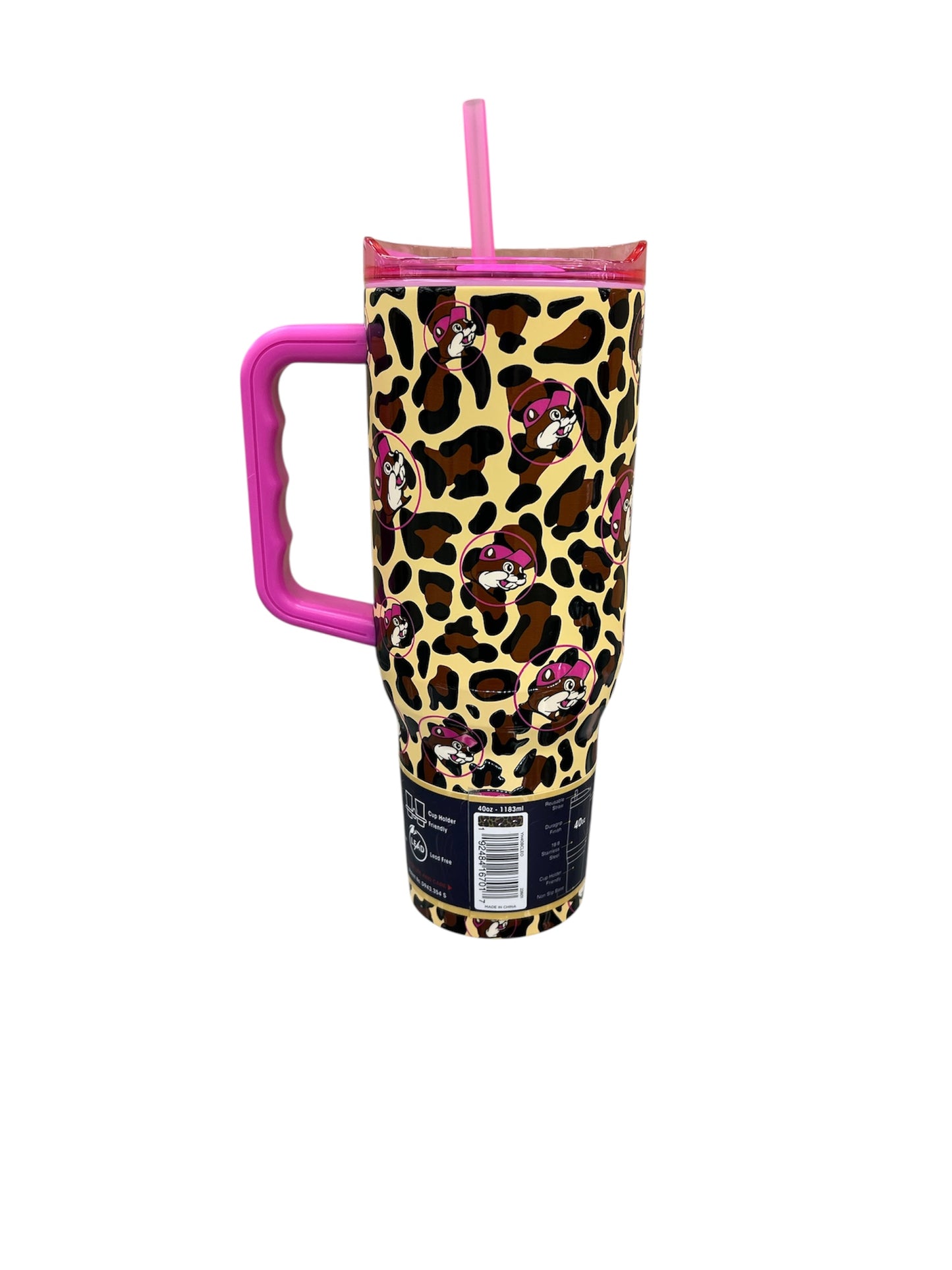 Buc-ee’s Leopard Print Pink Handle 40oz Tumbler with Straw – Yukon Outfitters Fit Forty