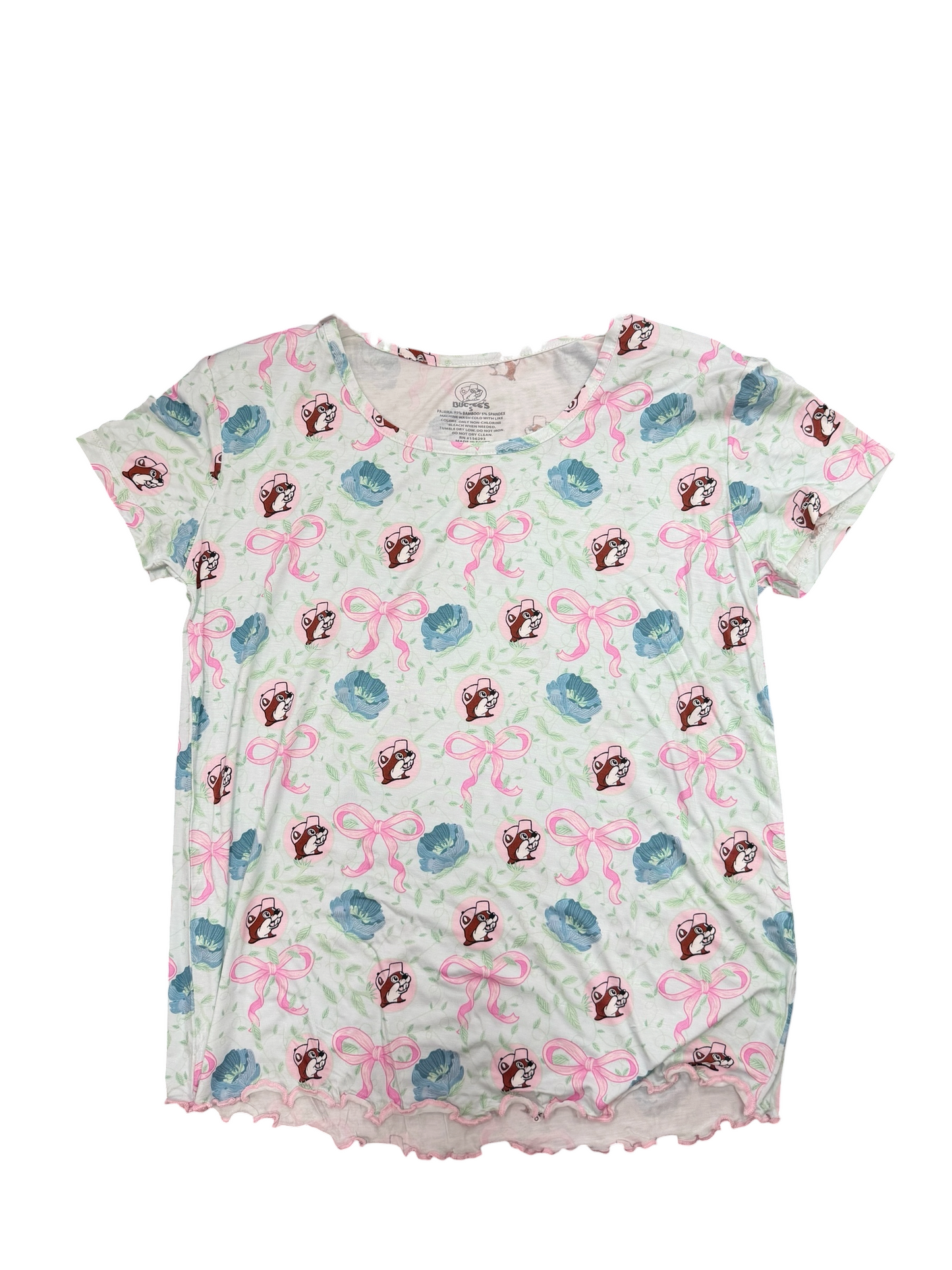 Buc-ee’s Bamboo Pajama Set – Women’s Soft Sleepwear Lounge Set | Beaver Print Pink Bow Floral