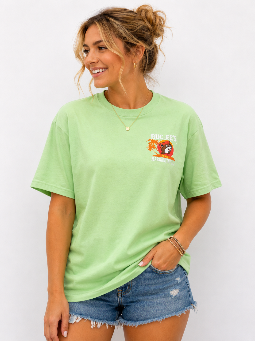 Buc-ee’s Margaritaville Brisket Sandwich in Paradise Mint Green Graphic T-Shirt
