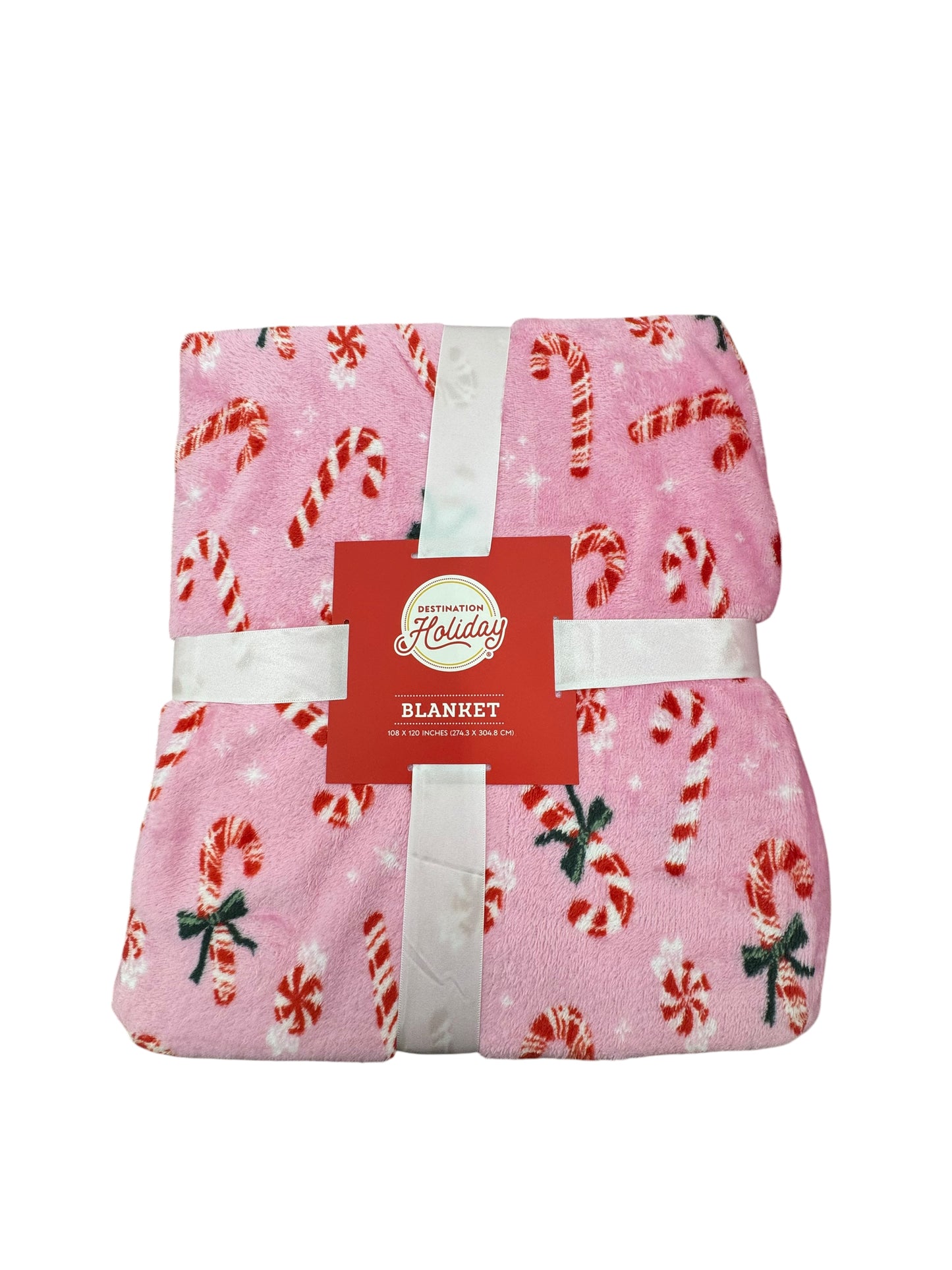 Pink Candy Cane Holiday Fleece Blanket – Super Soft Christmas Throw (108x120 inches)