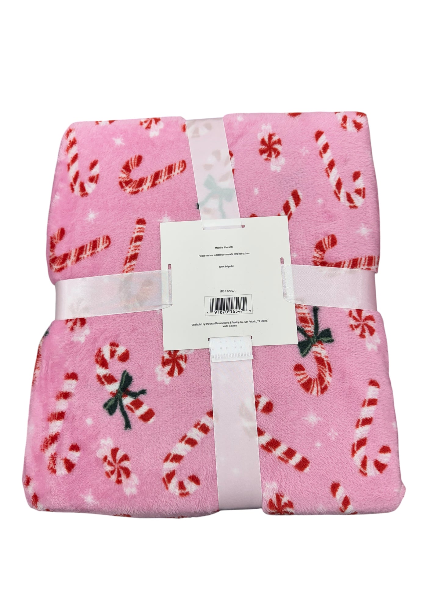 Pink Candy Cane Holiday Fleece Blanket – Super Soft Christmas Throw (108x120 inches)