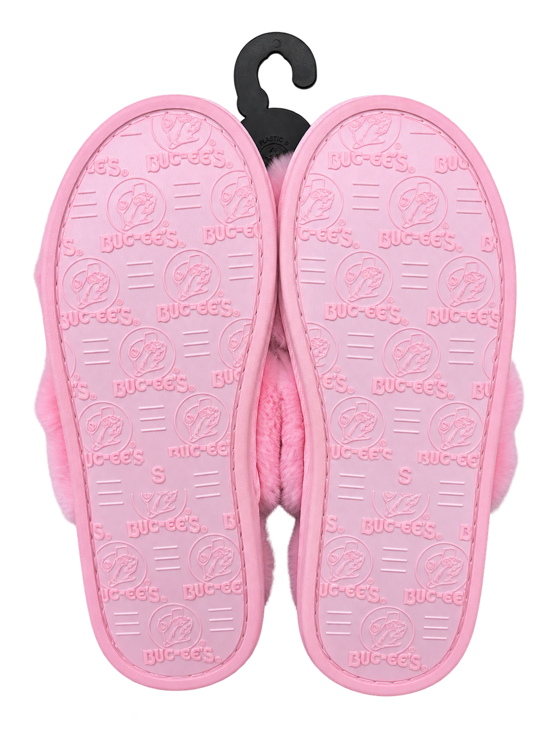 Buc-ee’s Pink Fuzzy Crisscross Slippers