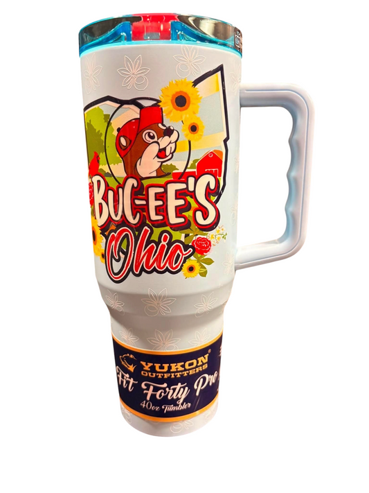 Ohio Buc-ee's 40 oz Insulated Travel Tumbler with Handle & Straw – Stainless Steel Drink Cup