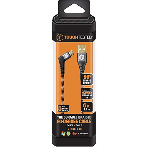 ToughTested USB-A to Angled Micro-USB Charge & Sync Cable-6' (Black/Orange)